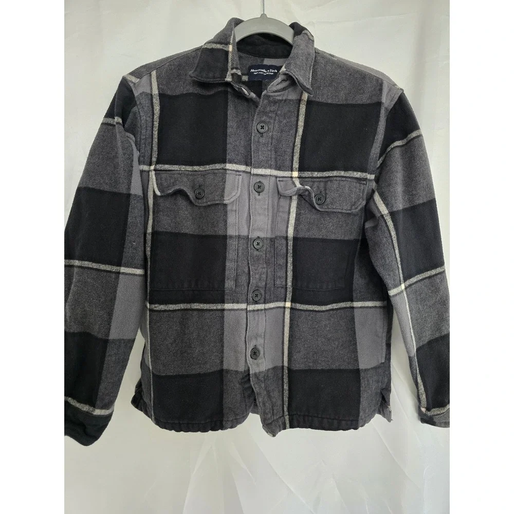 Abercrombie Fitch Plaid‎ Flannel Shirt Jacket Soft A F Collection Black Grey XS